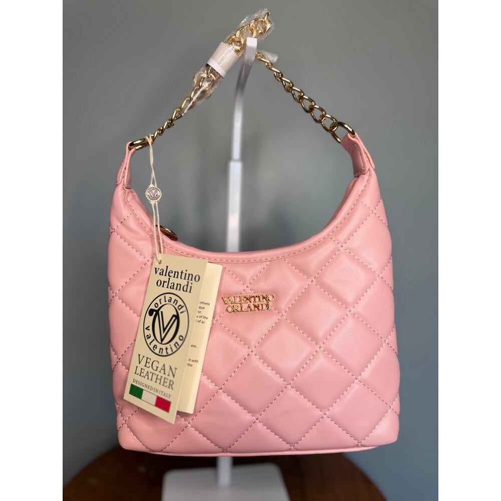 NWT Valentino Orlandi Valencia Quilted Shoulder Bag Pink Vegan Leather